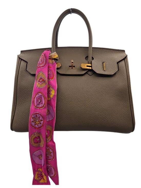 House of Hello Handbags - House of Hello B 35 Style Beige Leather Gold Hardware Top Handle Purse